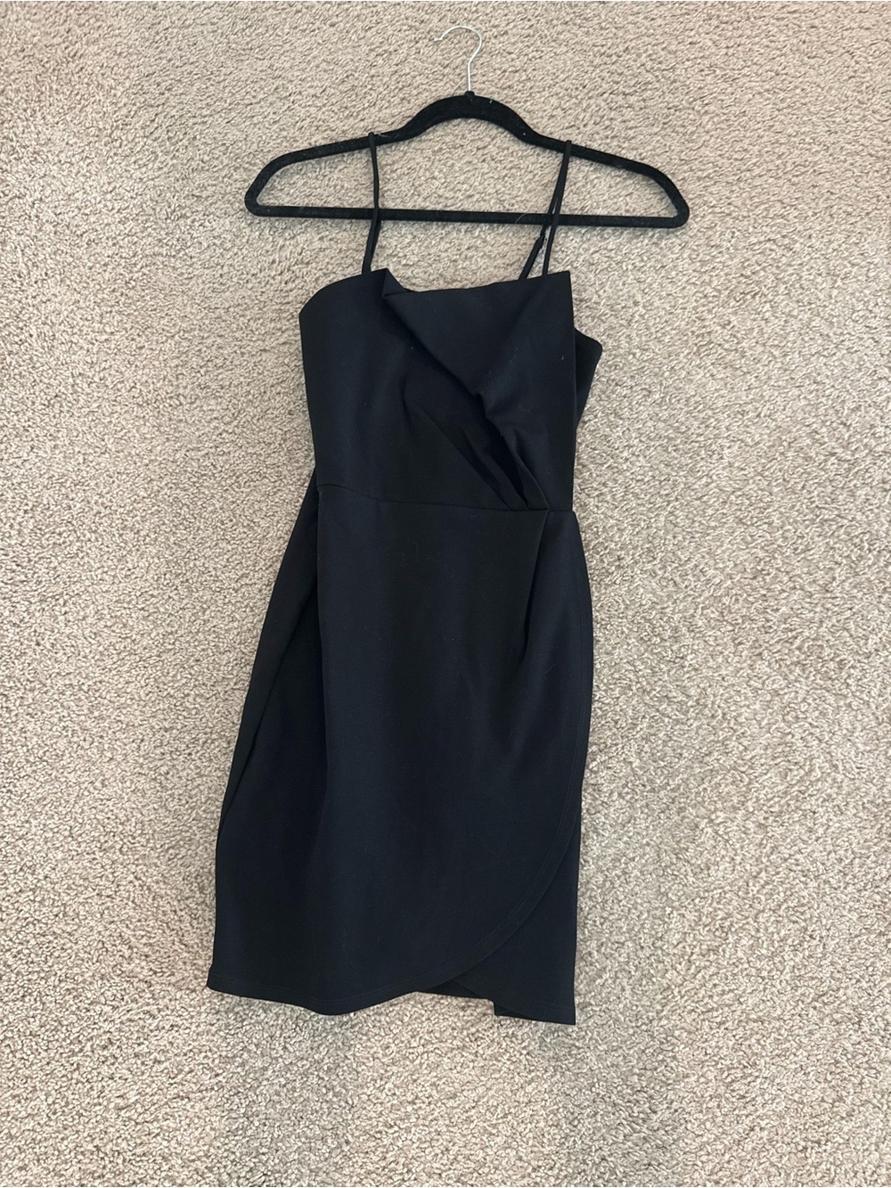 Black Asymmetric Slip Dress - Women's Elegant Evening Dress